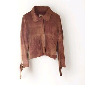 MNG by Mango Tan Natural Leather Moto Jacket Women Medium